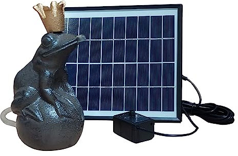 Storm's Gartenzaubereien Wasserspeier Frosch aus Gusseisen mit Akku Solarpumpe 16cm Laufzeit ohne Sonne 4-5 Stunden