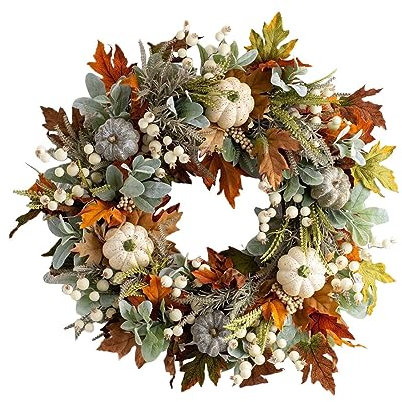 Couronne de citrouille d'automne toute l'année pour porte d'entrée, couronne d'automne artificielle, couronne de porte d'entrée d'automne, décoration de ferme familiale et couronne de Thanksgiving