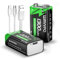 Piles 9V Rechargeables, 1300mAh 9 Volt Lithium Batteries USB-C Charge avec 2 en 1 Câble de Chargement pour Microphone, Détecteur de fumée, Jouets électroniques etc (Lot de 2)