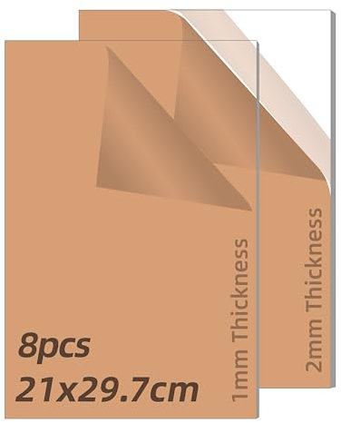 Ninehole 8PCS Feuilles Acrylique Kits De Catégorie 21x29.7cm(A4), Épaisseur 1mm 2mm Plaque Acrylique, Transparente Acrylic Sheet Pour DIY, Cadre Photo, Peinture Graffiti, Aquarium, Affichage De Projet