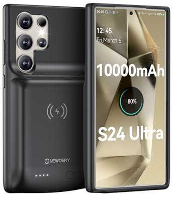 NEWDERY Akkuhülle für Galaxy S24 Ultra 10000mAh Tragbare Ladebatterie Externe Handyhülle Batterie Wiederaufladbare Power Bank Akku Case für Galaxy S24 Ultra (Qi-Laden)