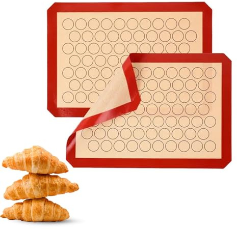 2 Piezas Silicona para Hornear Mat, 42 x 29.5 cm Baking Film Silicone Mat Resistente al Calor, Reutilizable, Antiadherente, Antideslizante, para Hornear, Macarrones, Galletas, Bollería, Panes