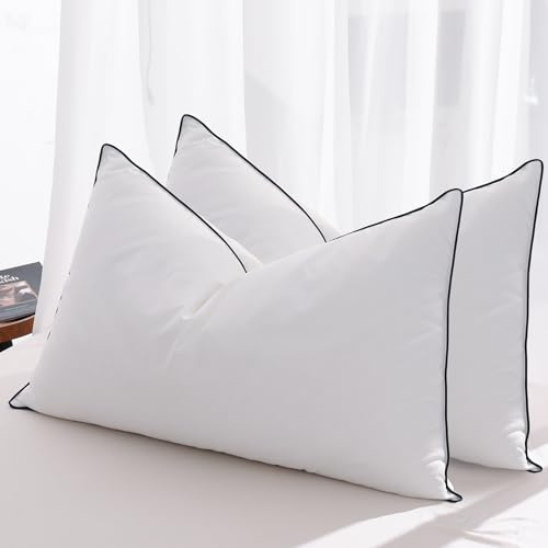 Mosluna Juego de 2 almohadas de plumas tamaño King, almohada de cama de la colección de hotel de lujo, paquete de 2, relleno eléctrico Airyfil™ y almohada de plumas, felpa esponjosa para dormir de
