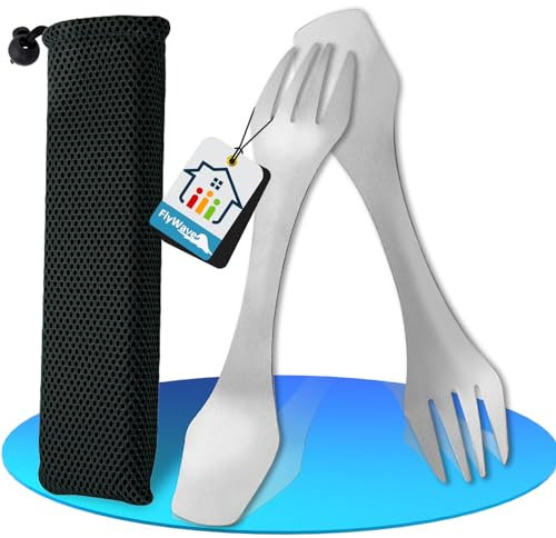 FlyWave Titan Spork & Göffel 2 Stück- Ultraleichtes, Rostfreies Campingbesteck mit, Löffel und Gabel, Ideal für Outdoor, Wandern und Reisen