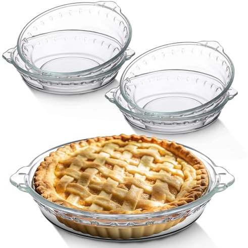 Uiifan 4 Pack 6 Inches Mini Glass Pie Pan for Baking 11.6 oz Clear Pie Plate with Handles Round Glass Dish for Baking and Serving, Snacks, Salads, Desserts
