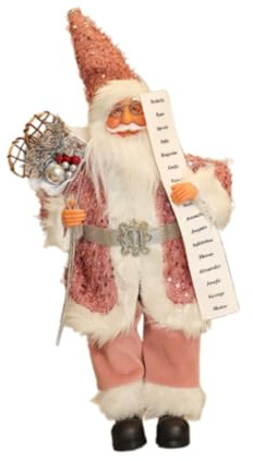 Sharplace Santa Claus Figurine, Santa Doll, Standing Xmas Party Ornament Santa Claus Figure for Bedroom, Pink sequins