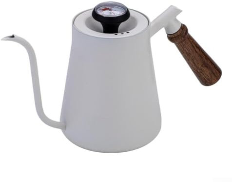 Cafetera estética de goteo con un elegante mango de madera y construcción (blanco arena)