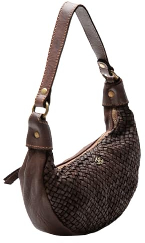BARONE Borsa in vera Pelle intecciata - Borsetta a spalla Made in Italy - LAPETITE (Marrone)