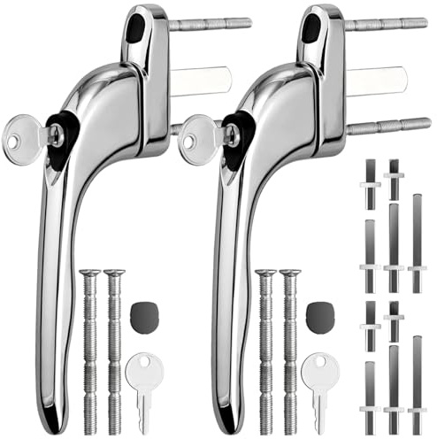 Neoteck 2Pcs UPVC Window Handle Chrome 43mm Espag 5 Spindles Double Glazing | 2Pcs uPVC window handle, 5 spindles (10/15/30/43/55mm), 43mm centres, universal, aluminium Window Handles for UPVC Windows