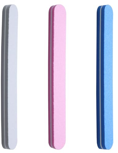 Lot de 3 limes à ongles professionnelles grain 100/180, bloc tampon à ongles, limes à ongles épaisses, double face, pour outils de manucure de salon et outils de toilettage des animaux – Bleu, rose