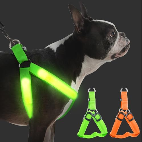 2 stycken Light Up hundsele lysande uppladdningsbara, lysande hundsele, ljussele för hundar, uppladdningsbar belysning för nattpromenader för små M