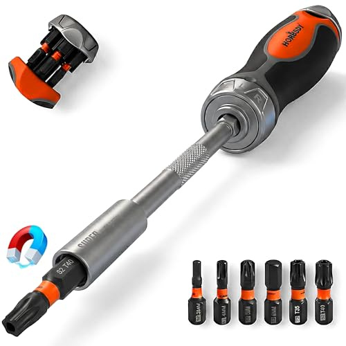 HORUSDY 6-in-1 Ratcheting Screwdriver Set, Magnetic Multi-Bit Screwdriver with Built-in Premium S2 Bits & 126mm Extension Bar, Dad Mens Gifts for Christmas, All-in-One Tool for Home Repair, DIY