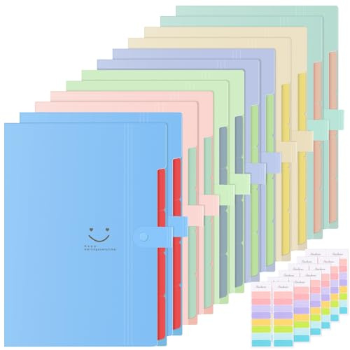 12 stycken A4-fack, mapp med 5 fack, dokumentmapp A4 med etiketter, organisationsmapp mappsystem, postmapp document arrangör, fackmapp utbyggbar mapp för hem, kontor, skola