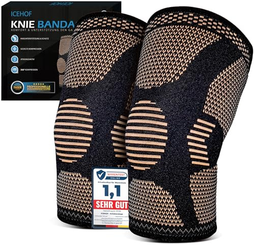 ICEHOF Rodillera para Hombre y Mujer con Iones de Cobre - Compresión 360°, Antideslizante y Transpirable - Soporte para Rodilla, Protector de Rodilla - Estabilización para Menisco, Artrosis - 1 Par (M