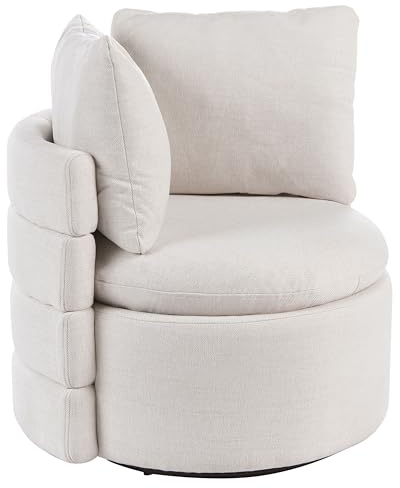 Beliani Poltrona in tessuto con schienale curvo base girevole a 360° con contenitore cuscini decorativi bianco sporco