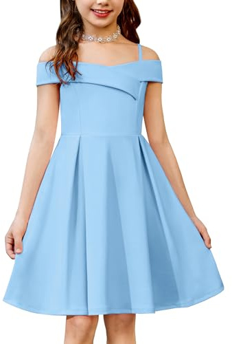 Arshiner Fille Robe Épaules Dénudées Bretelles Spaghetti Robes Enfant sans Manches d'été Robe Élégante Fête Robes pour Fille 5-14 Ans
