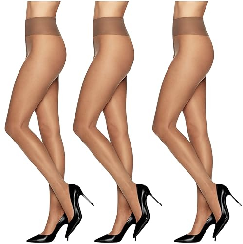 L'eggs Sheer Energy Compression Tights with Sheer Panty & Sheer Toe for a Smooth, Second-Skin Look with Medium Graduated Support & Micro-Massage Technology, Suntan, Size Q (Pack of 3)