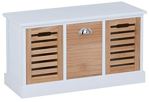 CARO-Möbel Sitzbank TRIENT Garderobenbank Sitztruhe in weiß/Natur mit3 Schubkästen, Vintage Shabby Look Landhaus