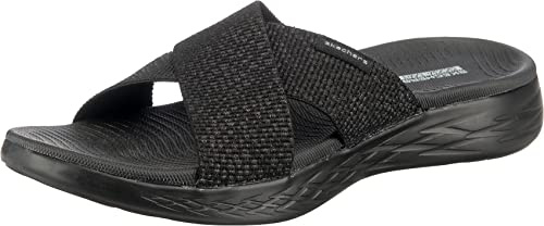 Skechers ON-THE-GO 600 GLISTENING, Sandalia con punta abierta para Mujer, Black Textile, 40 EU