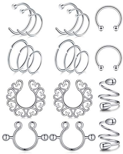 AceFun Acero Inoxidable Falso Piercing Pezón Faux Anillos de Pezón Plata 10 Pares con No Piercing Sin Perforación para Las Mujeres y los Hombres