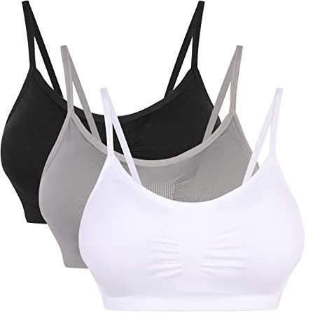 Vertvie Dam stretch utan bygel, push-up-, yoga-, sport-bh, uppsättning för fitnessträning, stoppning, 2-pack / 3-pack, Svart + vit + ljusgrå, L