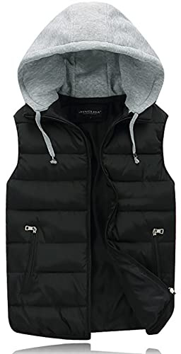 Ommda Gilet Smanicato Uomo Caldo Imbottito Invernale con Cappuccio Antivento Giacca Senza Maniche Sportivo Giubbotto Casual con Zip Nero M
