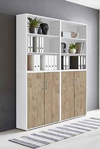 Schrankwand TABOR 11 Büroregal Aktenschränke Büroschrank abschließbar in diversen Farbvarianten (weiß/Gold Harbor Oak)