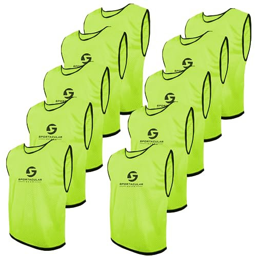 Sportacular Gear 10er Set Trainingsleibchen in versch. Farben I Markierungshemden, Hemdchen, Trainingstrikot I Leibchen für Fußball, Handball, Basketball Training I (neongelb, Senior/Erwachsene)