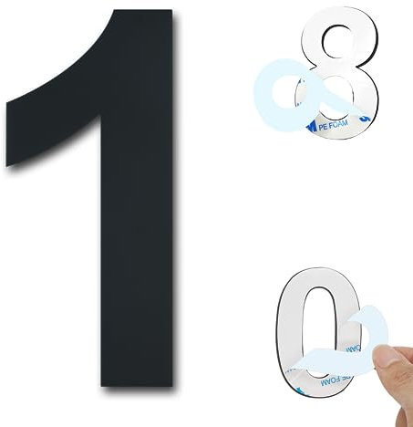 Ywonoby Numéro de maison extérieur moderne brossée，75mm Numéro de porte autocollant en acier inoxydable，Plaque de numéro de maison et Numéro de Boite aux Lettres ，Noir (1)