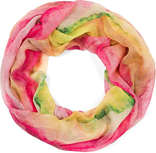 styleBREAKER Écharpe en boucle pour femme avec motif dégradé d'aquarelle coloré, écharpe tubulaire légère d'été multicolore 01016220, Jaune-rouge-vert, taille unique