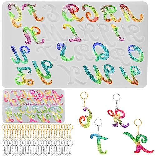 SENHAI Silikon-Alphabet-Harz-Formen-Set, 26 Buchstaben, Epoxidharz-Gussformen mit 52 Schlüsselanhängern für Schlüsselanhänger, Anhänger, Handygriffe, Ornamente