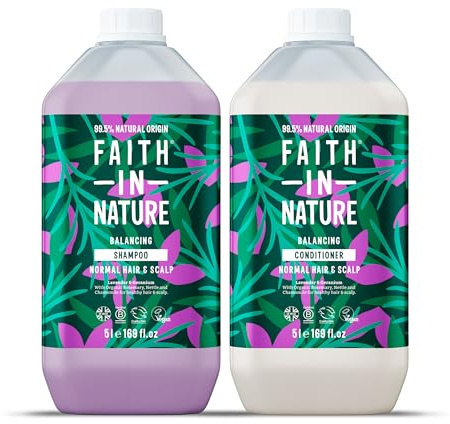 Faith In Nature Natural Lavender & Geranium Shampoo and Conditioner Set, Nourishing, Vegan & Cruelty Free, No SLS or Parabens, For Normal to Dry Hair, 2 x 5L Pack