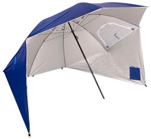 AKTIVE Grand Parasol de Plage, 240 cm, Couleur Bleu, mât en Acier, réglable en Hauteur, Tissu Polyester, Protection UV50, Grands parasols + étui de Transport avec poignée (62349), Bleu, Grande