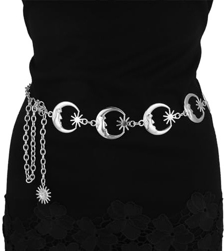 MILAKOO Y2k Luna E Stella Occidentale Cowboy Costume Cintura A Catena per le Donne Multistrato Metallo Waist Chain