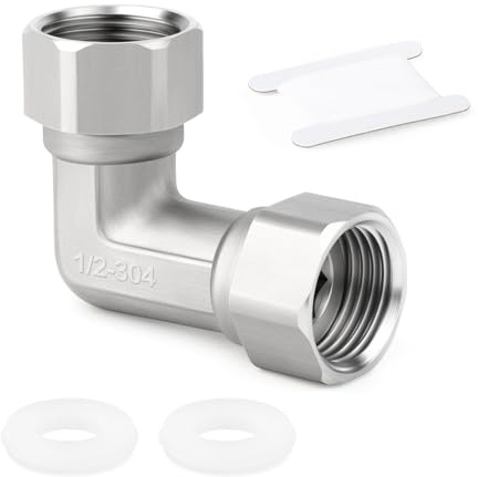 ERGAOBOY 1 pezzi 304 in acciaio inox 90 gradi gomito 2 estremità flessibile connettore mobile, 1/2 raccordi di tubo femminile per spruzzatore, valvola ad angolo, braccio doccia