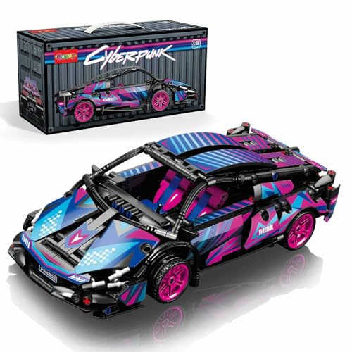 Sosuy Building-Block Race-Car Set, 1:18 Technical Model Kit 586 Pcs DIY Pull-Back Cyberpunk Toy for Boy Girl Kid Age 6+ Year, Birthday Gift for Teen Adult Display, Speed Super Sports Cars Bricks Icons