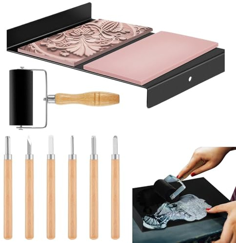 Kit per stampa xilografica, strumenti per intaglio con stampa a blocchi,Set di strumenti per xilografia Taglierine per linoleografia con rullo inchiostratore - Kit di strumenti per la creazione di tim