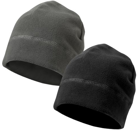 Yenvory Berretto in Pile Termico, Confezione da 2, Nero e Grigio, Elastico e Caldo,Cappello Running e Invernale per Uomo e Donna