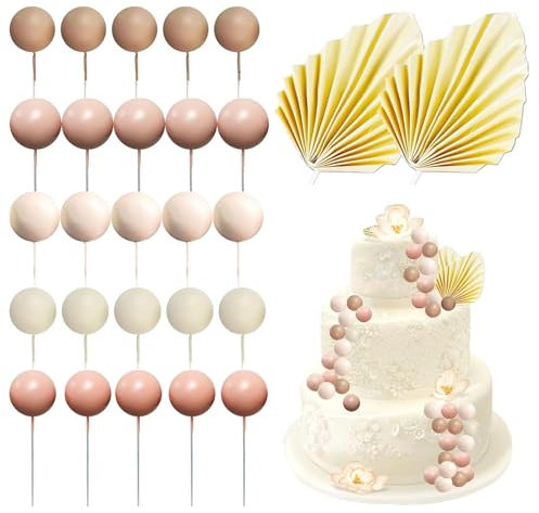 Guyode 27 Piezas de Bolas para Decoración de Tartas, Decoracion Tartas Cumpleaños, Bolas Decorativas para Tartas Estilo Boho, Foam Cake Balls Decoration, Globos Cake Toppers, Adornos Bolas Pasteles