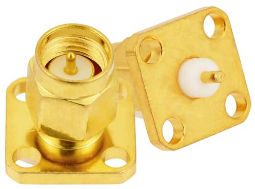Vecys 2 Stuks SMA Hane 4 Hål Fläns Panelmontering Adapter 50 Ohm SMA Hane 4 Hål Fläns Chassimontering Lödkontakt för Antenn Radio Koaxialkabel