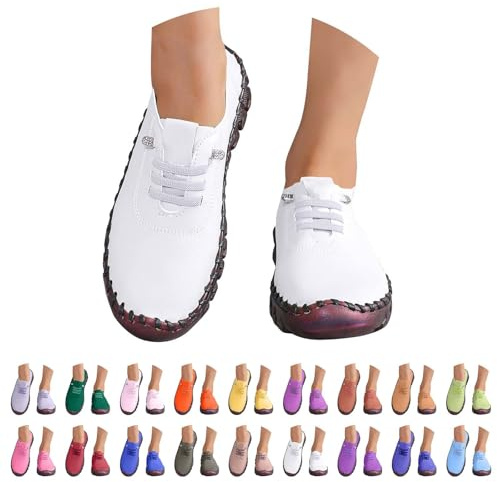 Zapatillas Deporte Mujer Blancas Ligeros Casual Zapatos Deportivos con Cordones Comodas Clasico Moda Sneakers Slip on Entretiempo Antideslizante Mocasines Calzado Pretty para Jogging Running