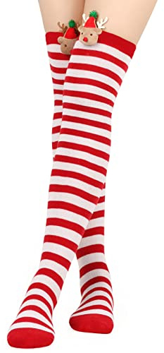 Générique Chaussettes De Noel Femme, Chaussette Montante Femme, Chaussettes De Noël À Rayures sur Les Genoux pour Femmes