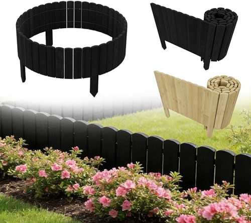 UISEBRT Rabattkant trä, flexibelt trästaket, klippkant, rullbord, träpalisader, plug-in staket för trädgård, blomrabattkant, längd 200 cm, höjd 40 cm, antracit