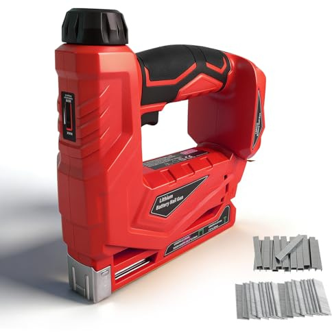 Batteridriven bradspikare för Milwaukee 18 V, 2-i-1 borstlös elektrisk häftpistol/häftare 18 GA spikpistol häftare med 1000 spikar, 1000 klämmor för DIY träsnickeri (röd, för Milwaukee)