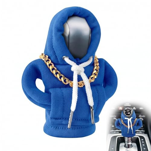 Sudadera para Palanca de Cambios de Coche con Cadena Dorada de 25cm, Funda de Pomo de Cambio Manual y Automático, Accesorios de Interior de Coche Universales, Decoración Estética de Tela, Azul