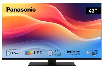 Panasonic TB-43W61AEZC, Serie W61 43 pollici, Smart TV LED 4K Ultra HD, TiVo, Dolby Vision e Atmos, Game Mode Plus, Controllo Vocale Alexa e Google, Nero