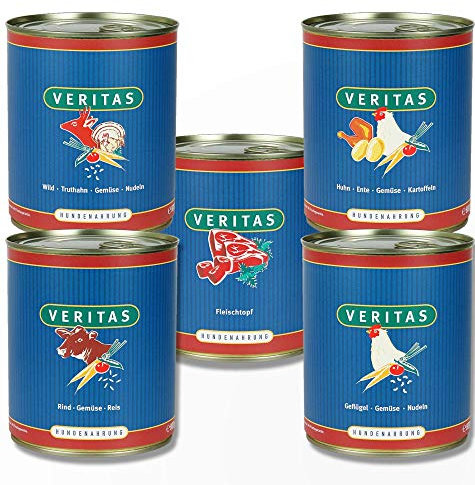 Veritas Hundemenü Hundefutter nass – 5 Gourmet Sorten Nassfutter für Erwachsene Hunde I Wild Ente Geflügel Rind Truthahn - Hundenassfutter 28x 400g