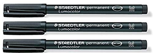 Staedtler Lumocolor Black Medium Permanent Marker Pens Pack of 3 Waterproof Smudge Resistant Quick Dry CD DVD OHP