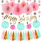 SUNBEAUTY Mint Rosa Geburtstagsdeko Kit Gold HAAPPY Birthday Banner Faltrosetten Kugel-Deko