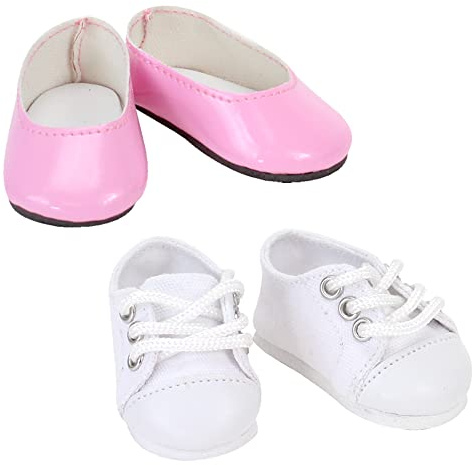 Sophia's 14.5 Doll Set of Shoes - Faux Pink Leather Dress Shoes and White All-Star Canvas Sneakers